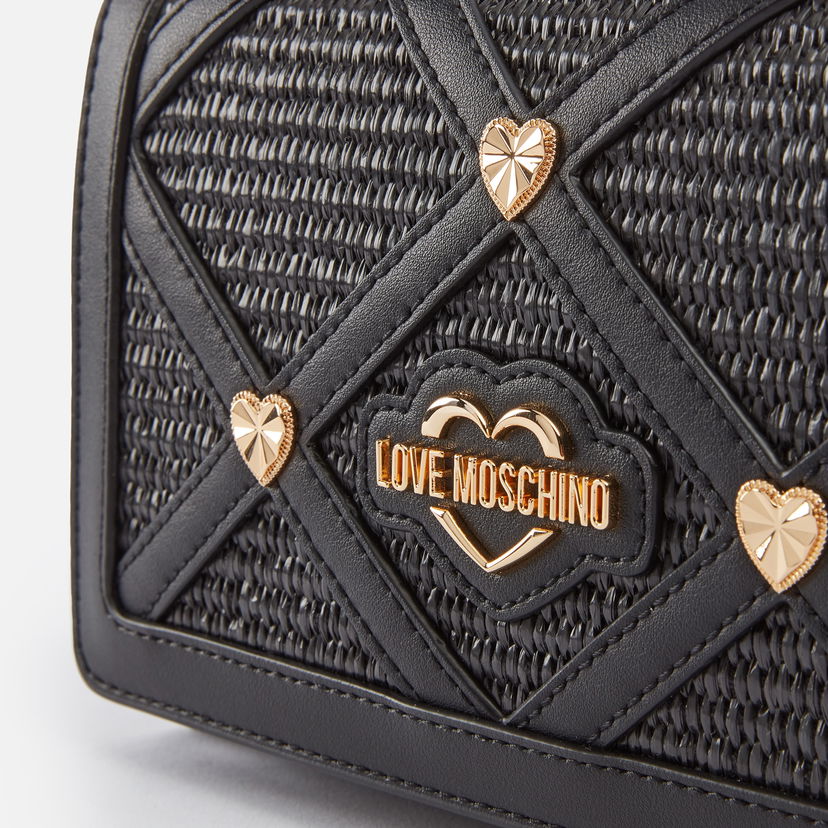 Дамска чанта Moschino Studded Faux Leather and Raffia Bag Черно | JC4314PP0IKO100A