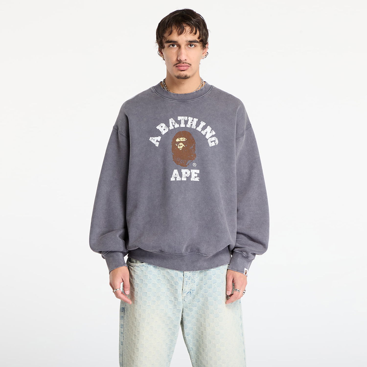 Суитчър BAPE Garment Dye College Relaxed Fit Crewneck Sweatshirt Сиво | 001SWL801308MCHA, 0