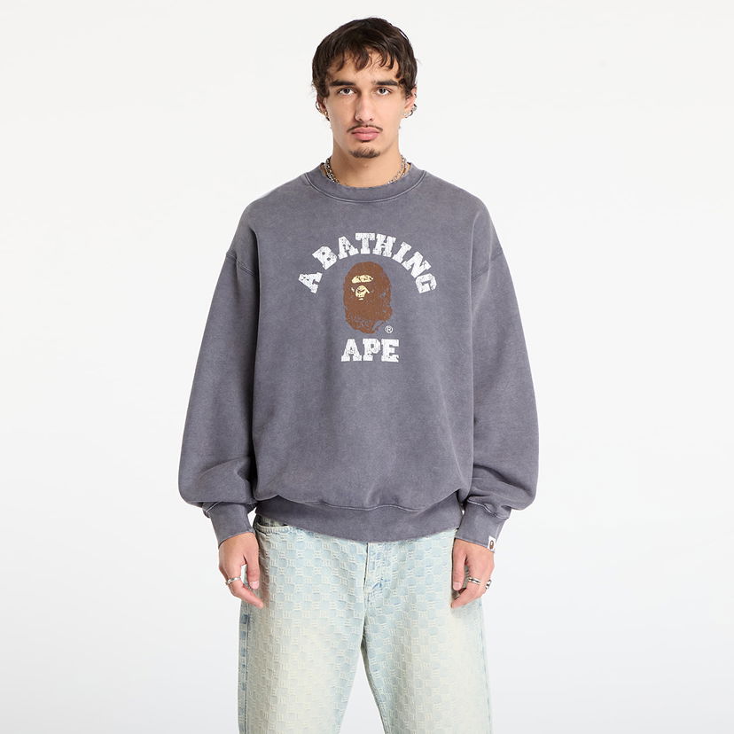 Суитчър BAPE Garment Dye College Relaxed Fit Crewneck Sweatshirt Сиво | 001SWL801308MCHA