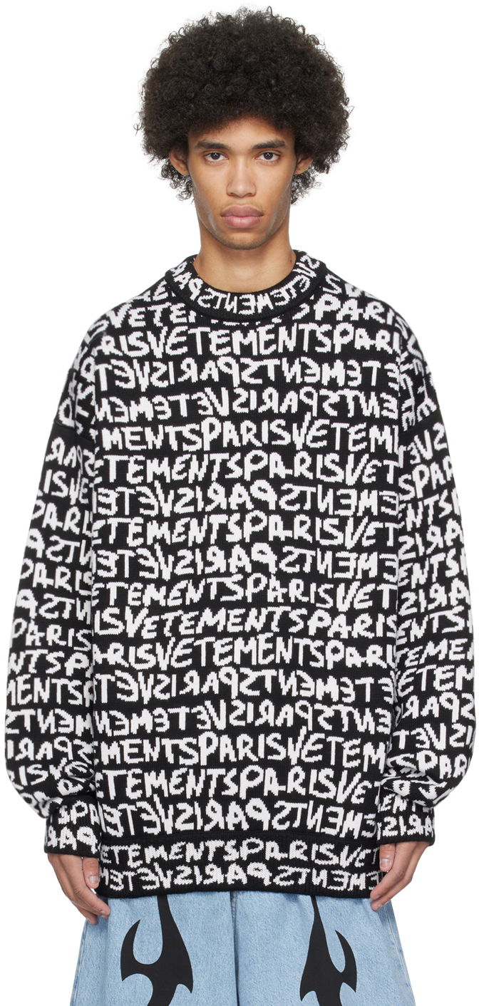 Пуловер VETEMENTS Graffiti Monogram Sweater Черно | UE64KN100BW