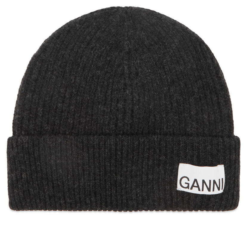 Шапка GANNI Light Structured Rib Knit Beanie Черно | A5118-PHANTOM