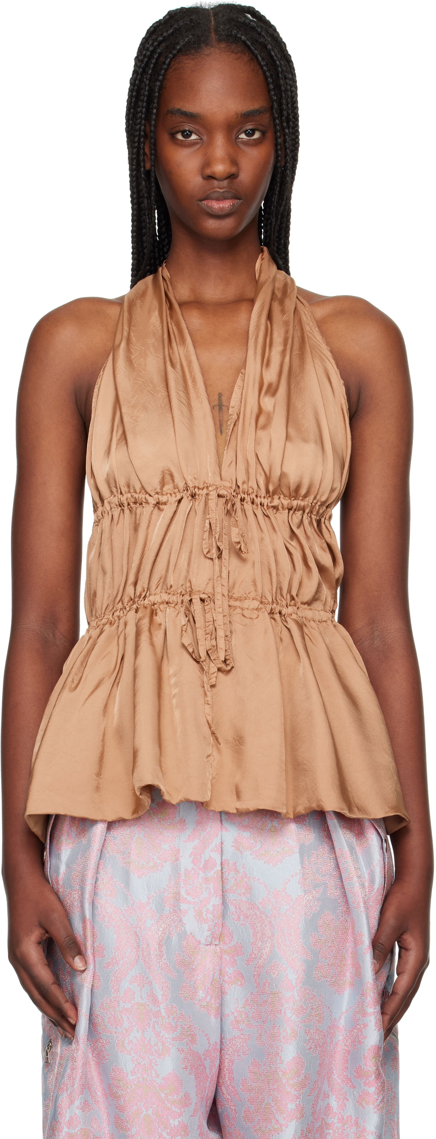 Потник Dries Van Noten Dries Van Noten Halterneck Satin Top Кафяво | 251-010741-1427, 0