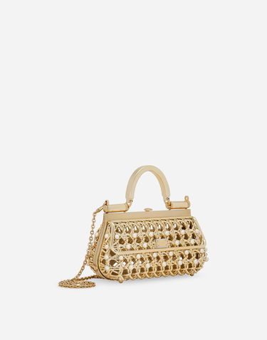 Дамска чанта Dolce & Gabbana Dolce & Gabbana Woven Pearl Embellished Top Handle Bag Металик | BB7618AV60189329, 2