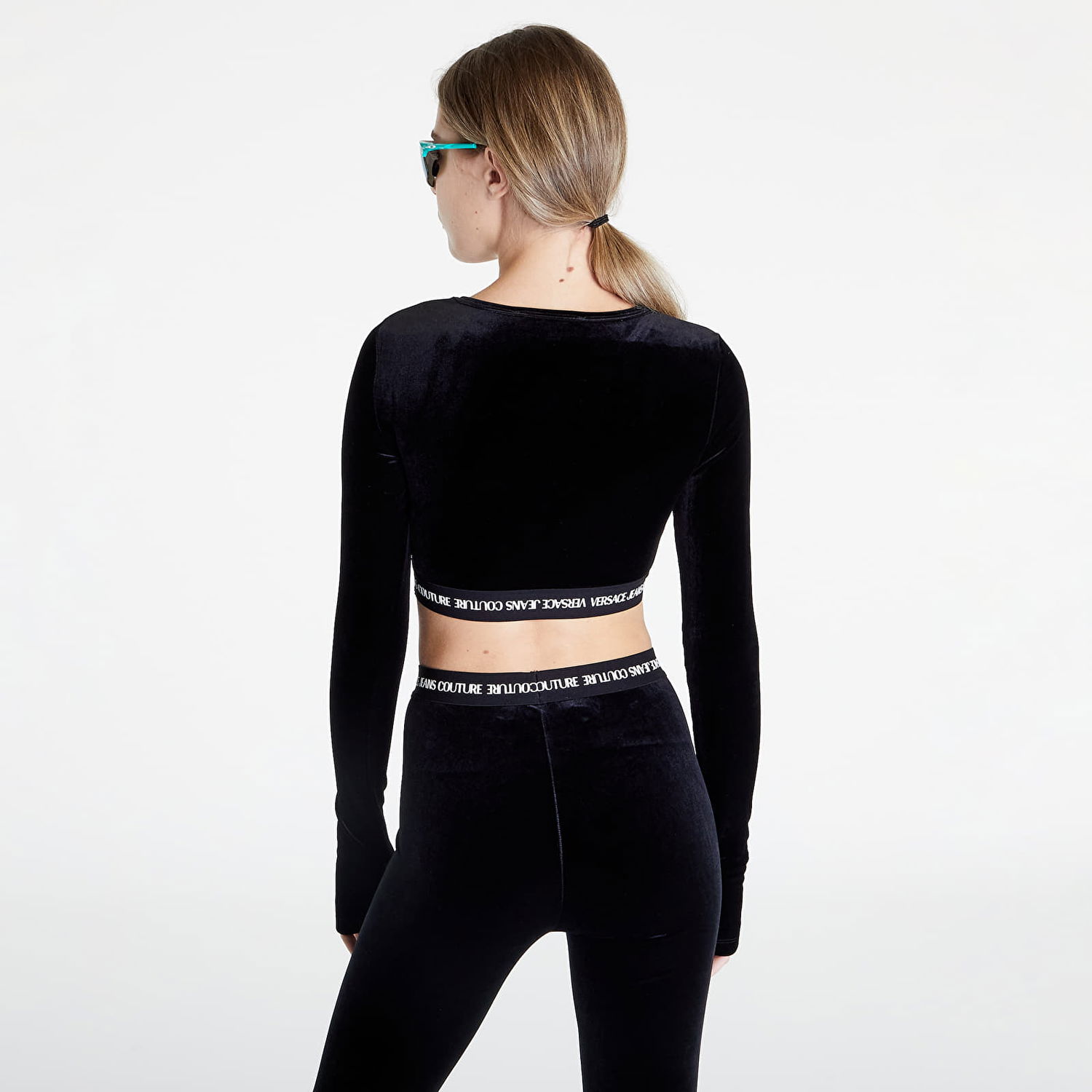 Съкратен топ Versace Velvet Stretch T-Shirt Черно | 73HAH218J0008899, 1