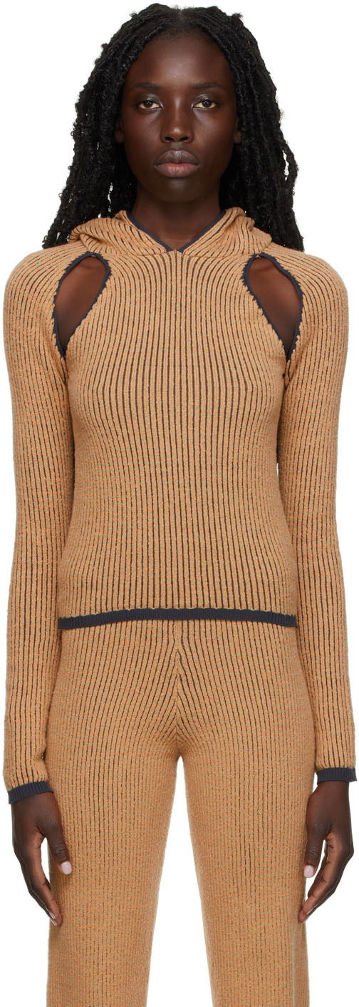 Суитчър Eckhaus Latta Pixel Cutout Detail Hoodie Кафяво | 3106-EL-PS22-S, 0