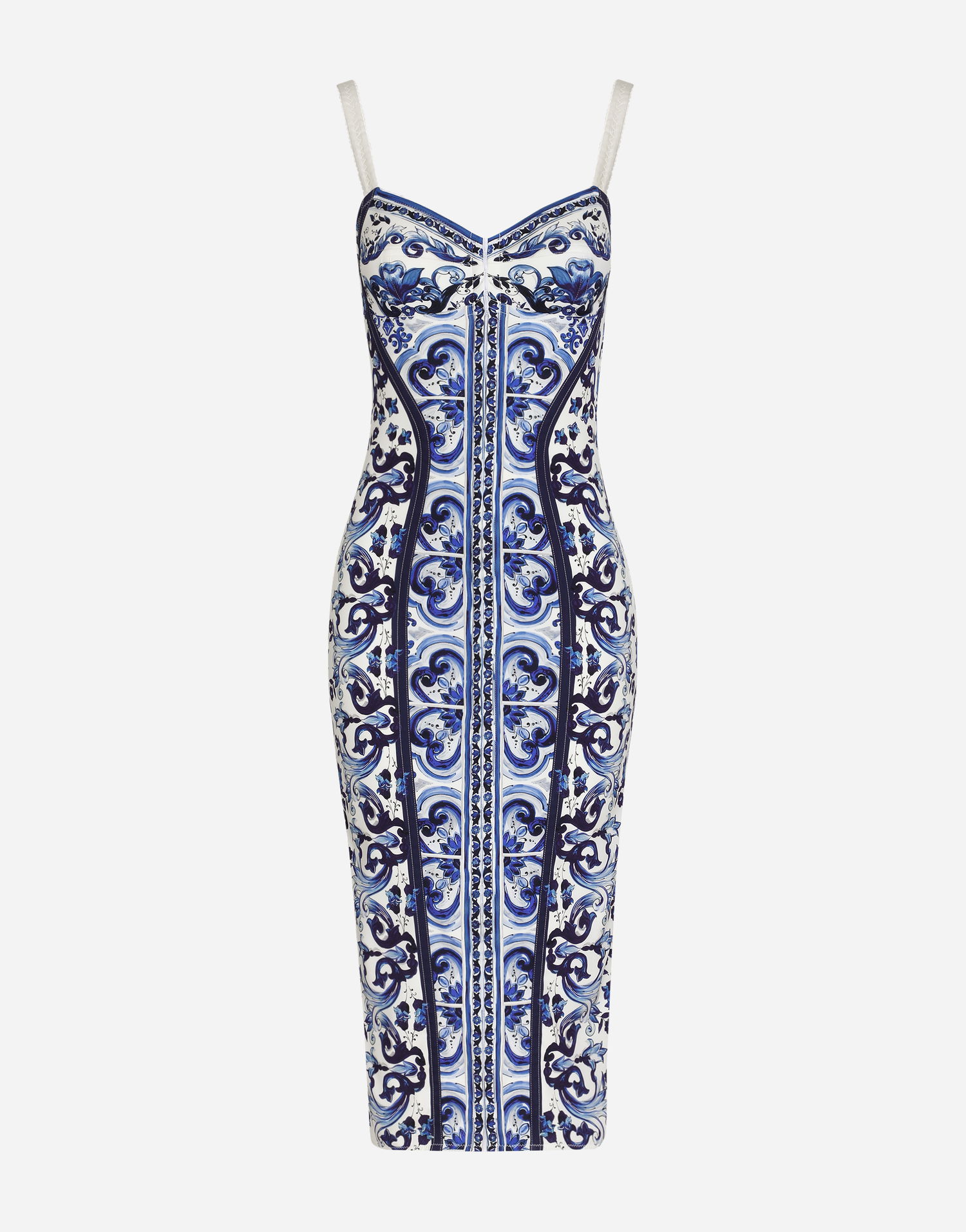 Pокля Dolce & Gabbana Dolce & Gabbana Majolica Print Charmeuse Bustier Midi Dress Синьо | F6R3OTHPABOHA3TN, 0