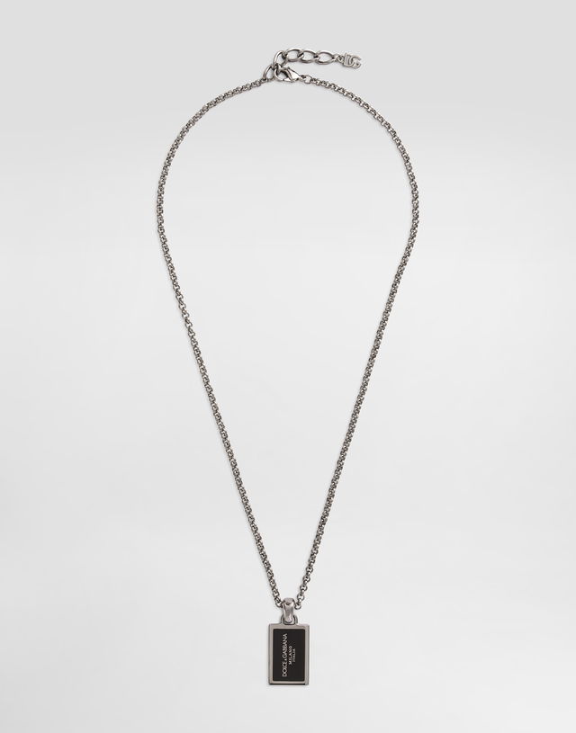 Dolce & Gabbana Metal Chain Necklace with Logo Pendant