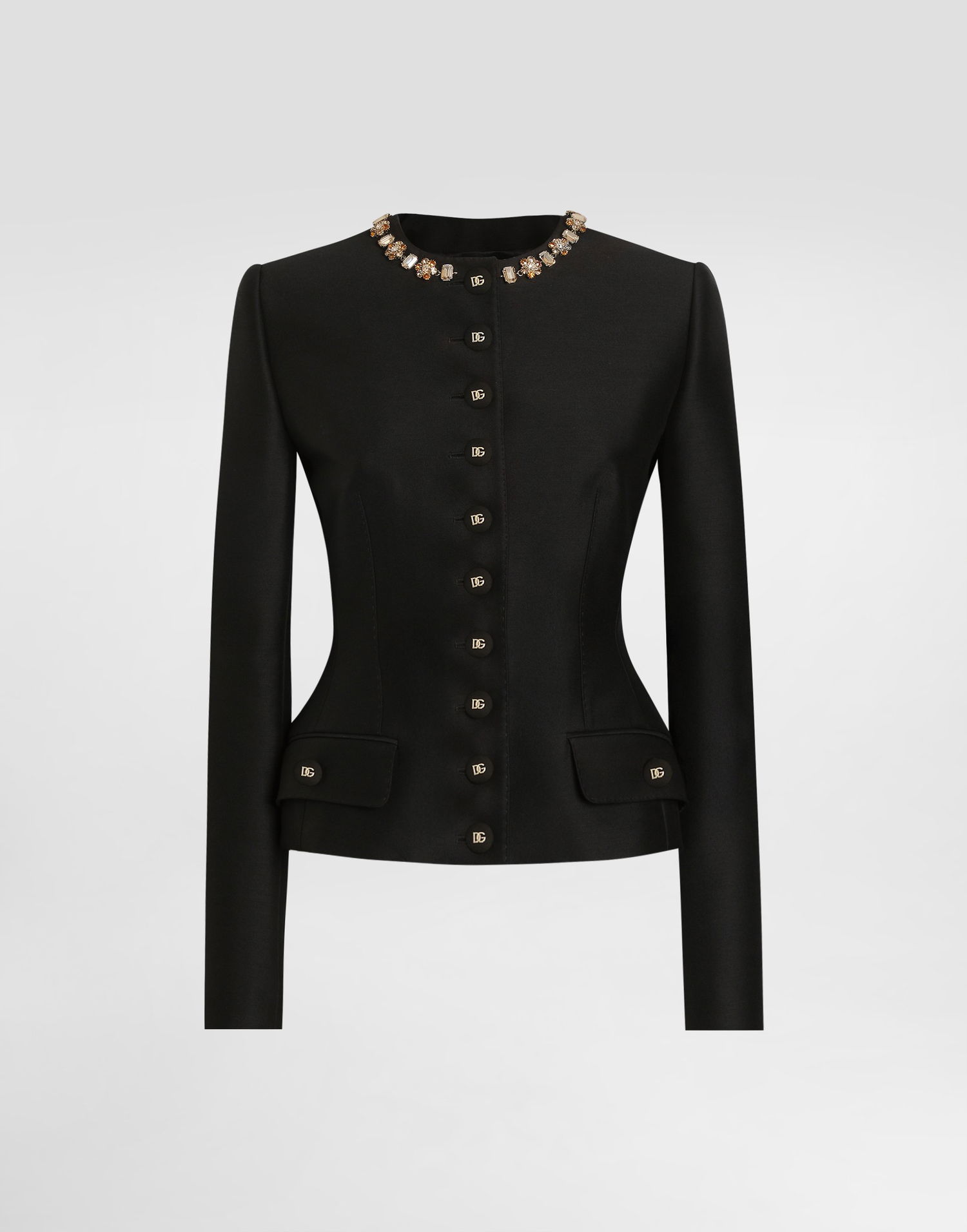 Яке Dolce & Gabbana Dolce & Gabbana Single-Breasted Faille Jacket with Crystal Embellishment Черно | F27BIZFU3R1N0000, 0