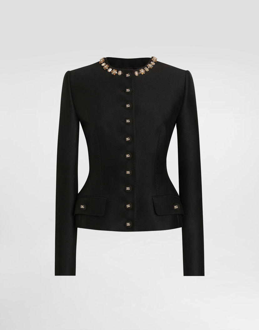 Яке Dolce & Gabbana Dolce & Gabbana Single-Breasted Faille Jacket with Crystal Embellishment Черно | F27BIZFU3R1N0000