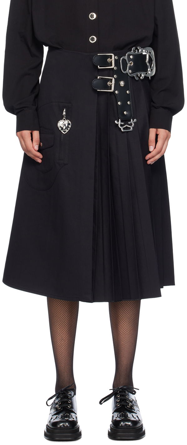 Пола Chopova Lowena Black Midi Kilt Skirt With Belt And Pocket Черно | 3214