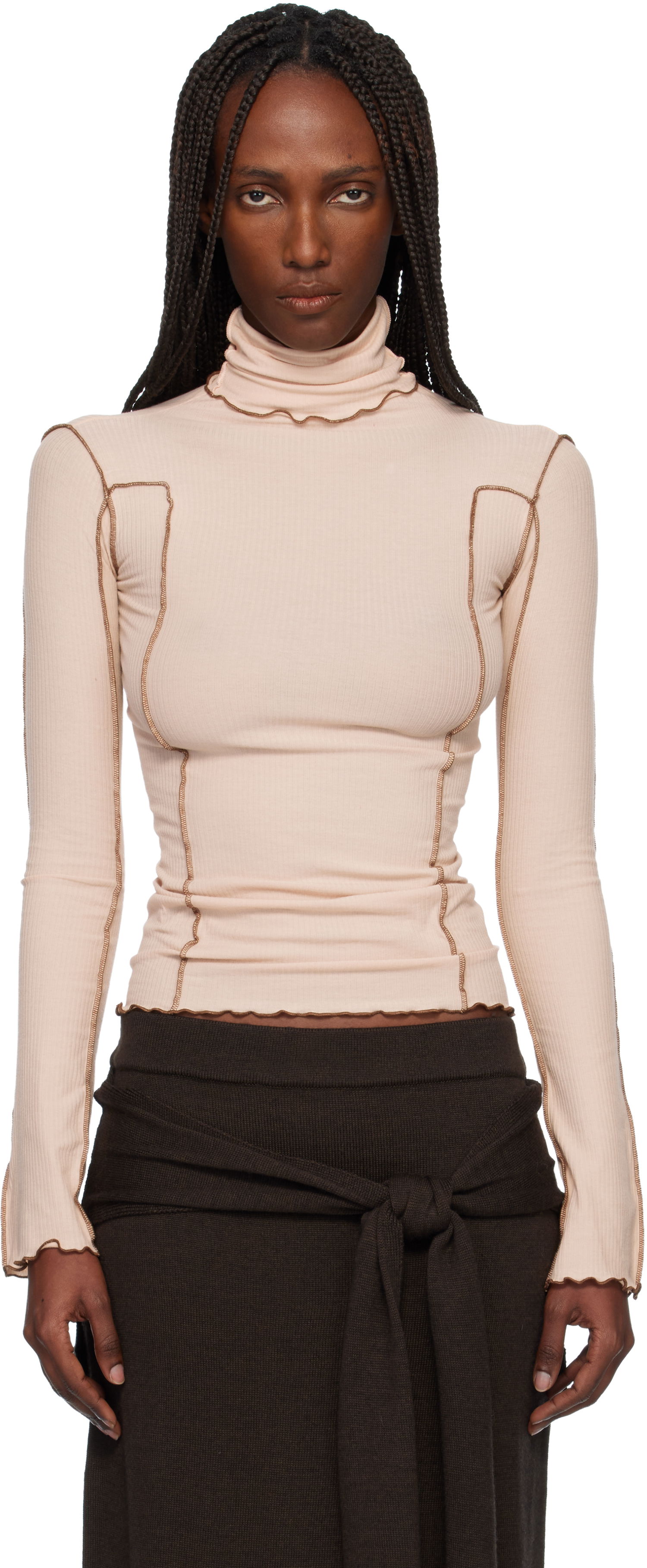 Пуловер Baserange Omato Ribbed Long-Sleeve Turtleneck with Exposed Stitching Бежово | TTOMT-CR-WI25, 0