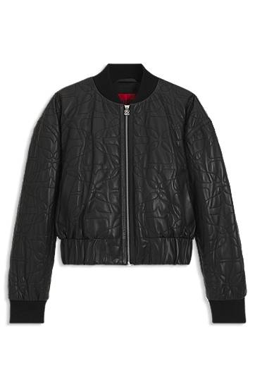 Яке бомбър BOSS Relaxed-Fit Padded Leather Jacket with Quilted Pattern Черно | 50542331, 0