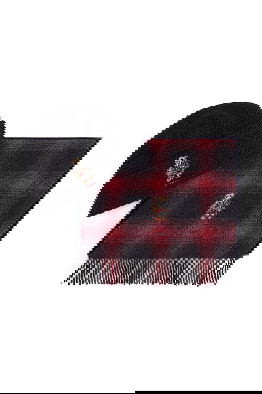 Шал Polo by Ralph Lauren Polo Bear Wool Plaid Scarf and Knitted Beanie Set Червено | 449P02049, 1