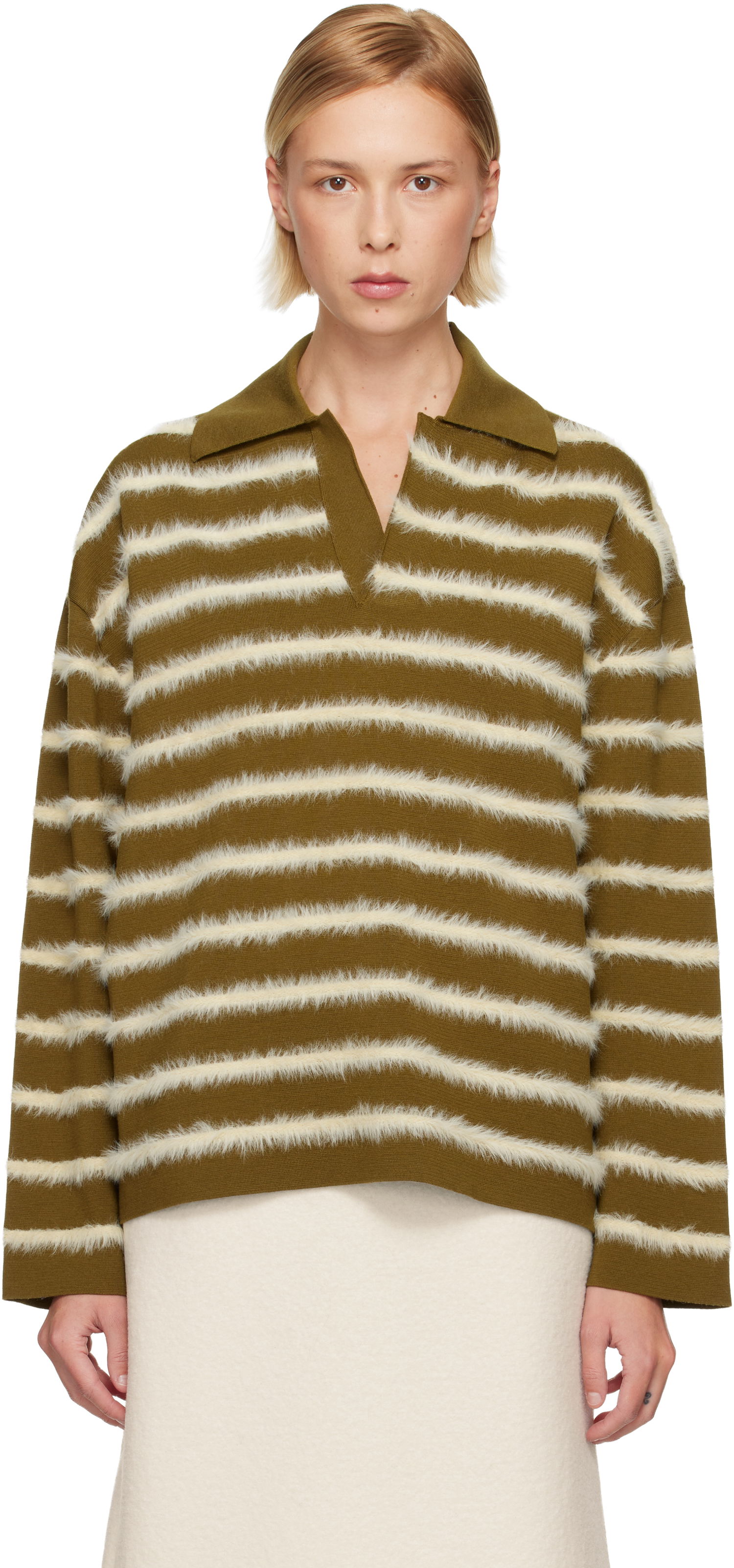 Пуловер AMI Striped Fuzzy Merino Wool Polo Многоцветен | H25UPL404.KN0108, 0