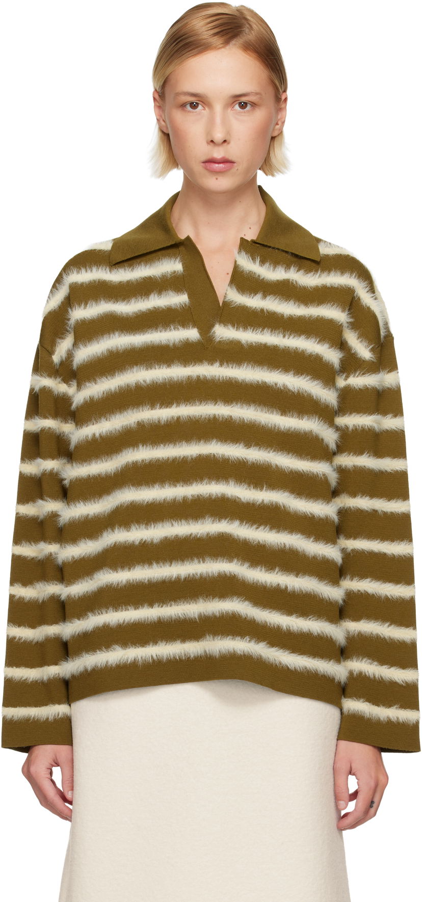 Пуловер AMI Striped Fuzzy Merino Wool Polo Многоцветен | H25UPL404.KN0108