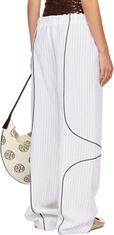 Панталони Tory Burch SSENSE Exclusive Pinstripe Crinkled Cotton Drawstring Baggy Trousers Бяло | 175600-008, 2