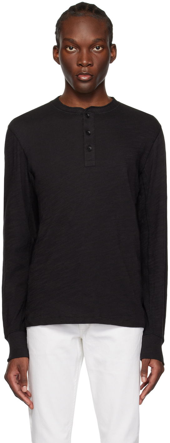 Тениска rag & bone Flame Long Sleeve Henley Черно | M000T676G, 0