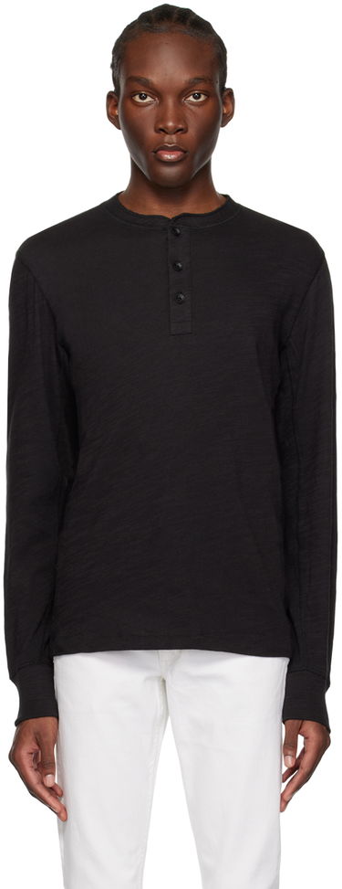 Тениска rag & bone Flame Long Sleeve Henley Черно | M000T676G, 0