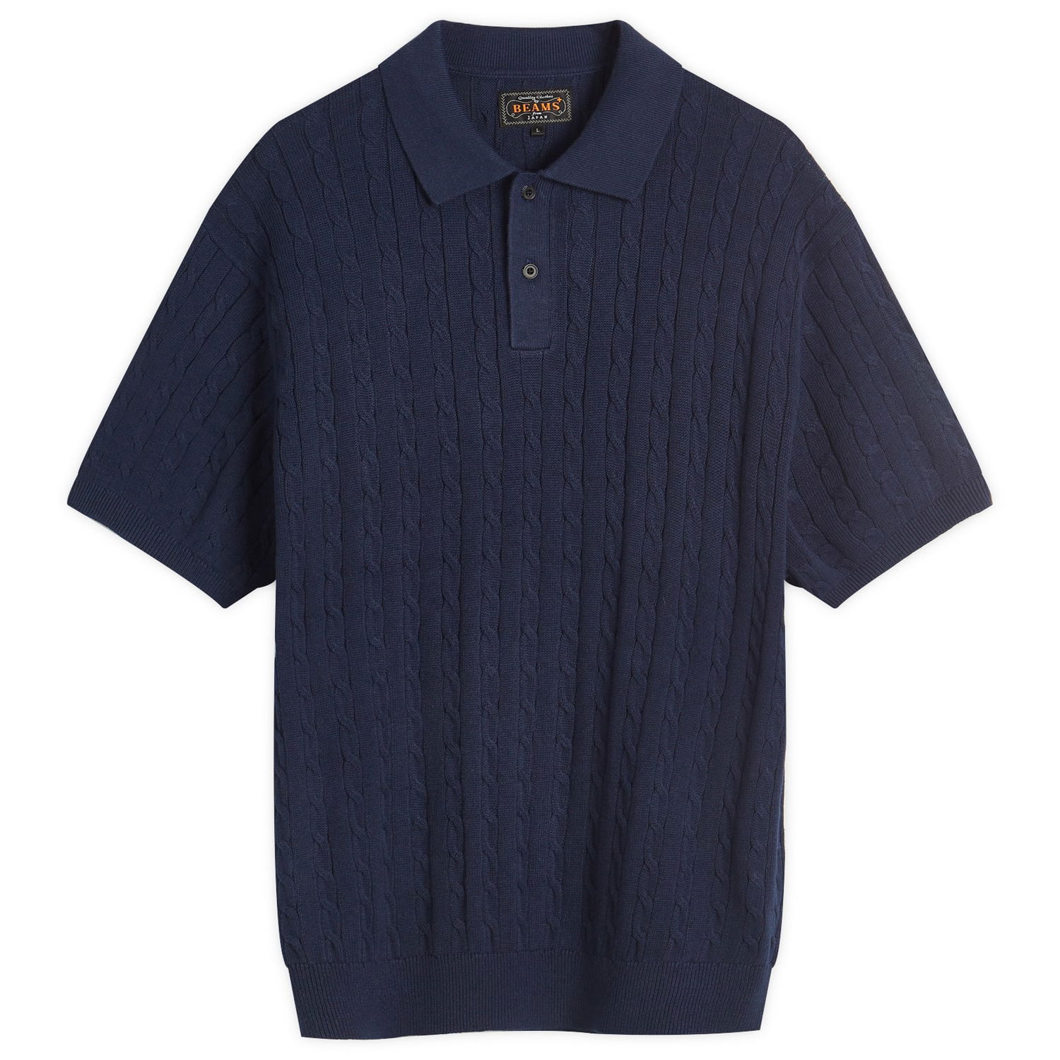 Поло тениска BEAMS Beams Plus Cable Knit Polo Shirt, Size Large Тъмно синьо | 3802-0022-103-79, 1