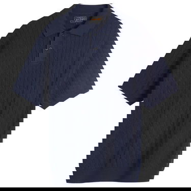 Поло тениска BEAMS Beams Plus Cable Knit Polo Shirt, Size Large Тъмно синьо | 3802-0022-103-79, 1