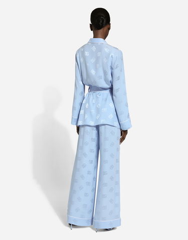 Пижама Dolce & Gabbana Silk Satin Jacquard Logo Pajama Pants Синьо | FTAMPTFJ1JOF3981, 2