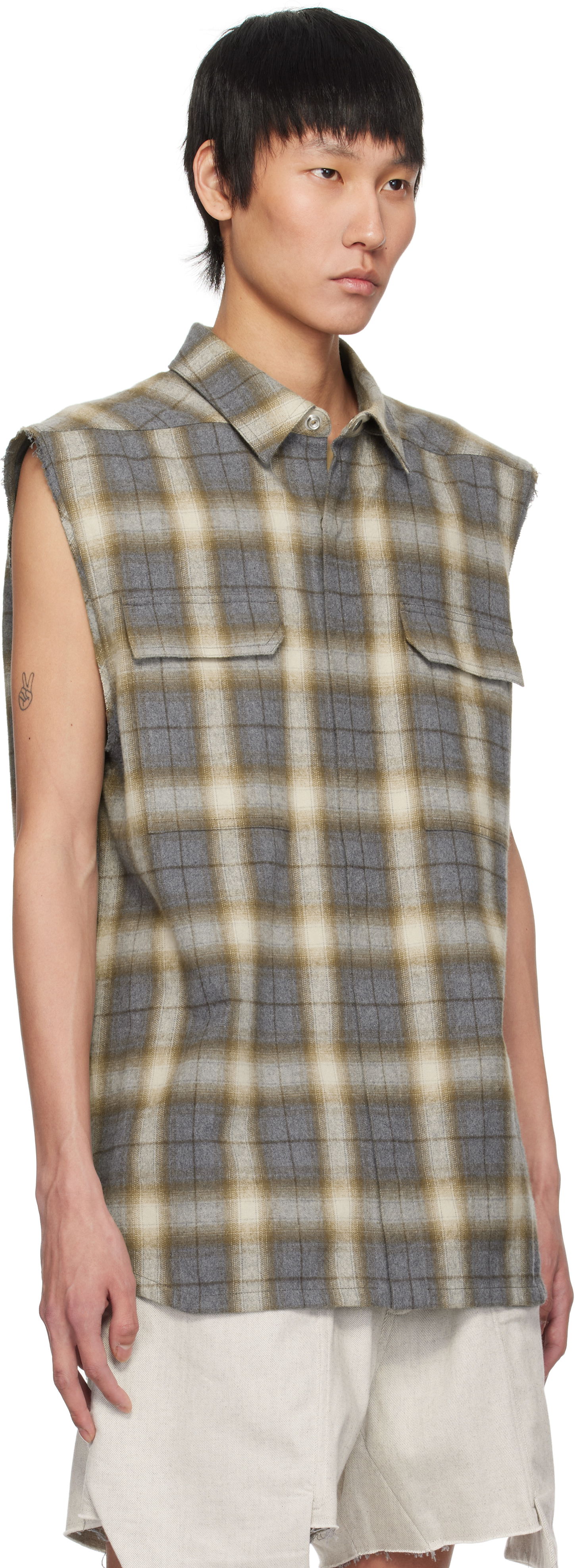 Риза Rick Owens Rick Owens Hollywood Jumbo Sleeveless Plaid Shirt Кафяво | RU01E5239 CP, 1