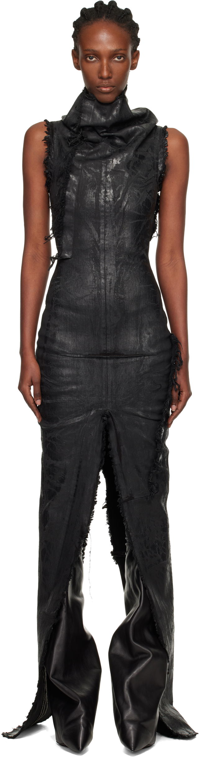 Distressed Raw-Edge Cowl-Neck Sleeveless Concordians Etna Maxi Dress