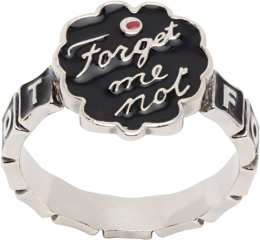 Пръстен Chopova Lowena 'Forget Me Not' Engraved Silver Ring Черно | 6440, 0