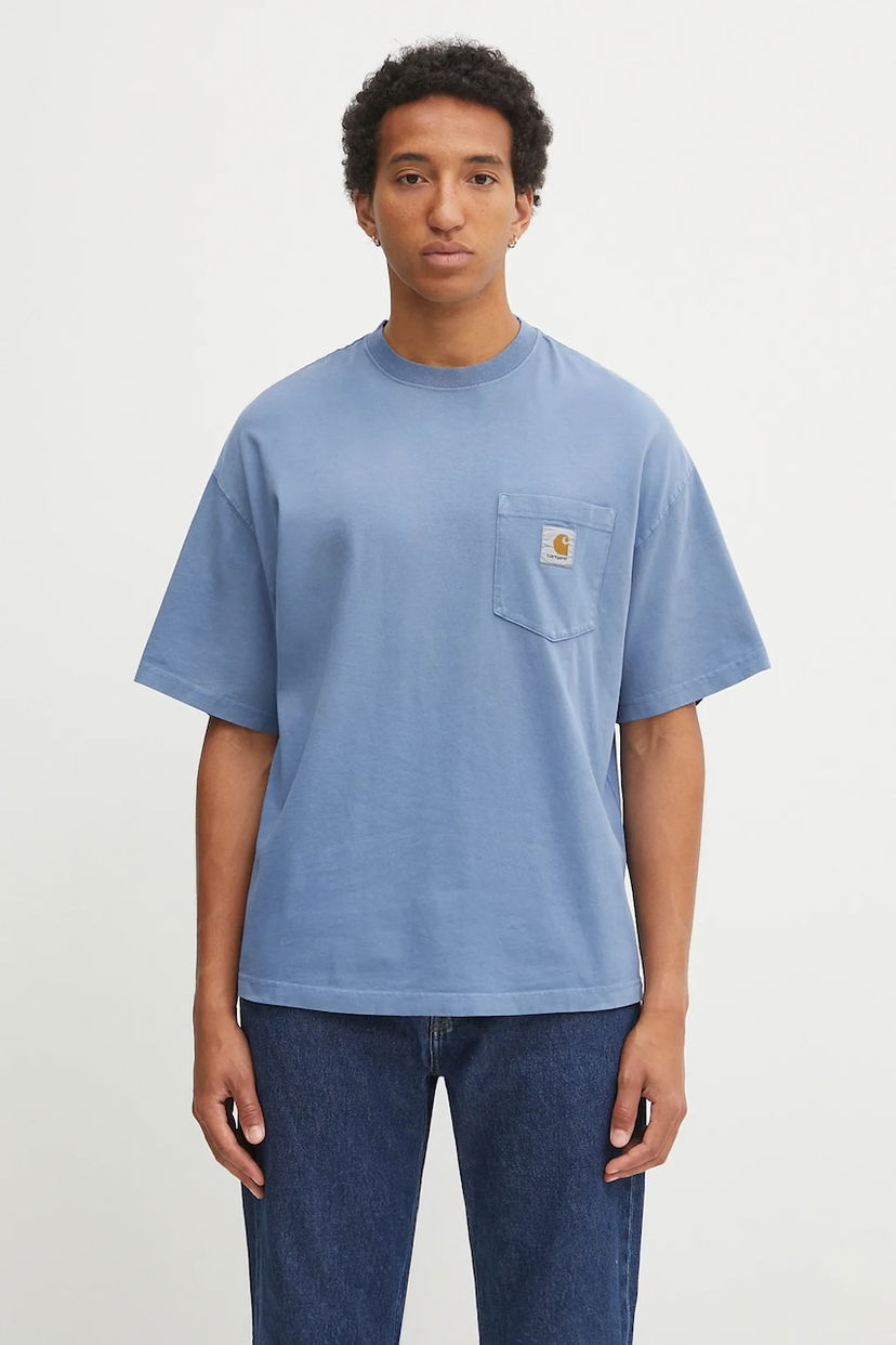 Тениска Carhartt WIP Short Sleeve Pocket T-Shirt Hudson Синьо | I035140.1YI5F