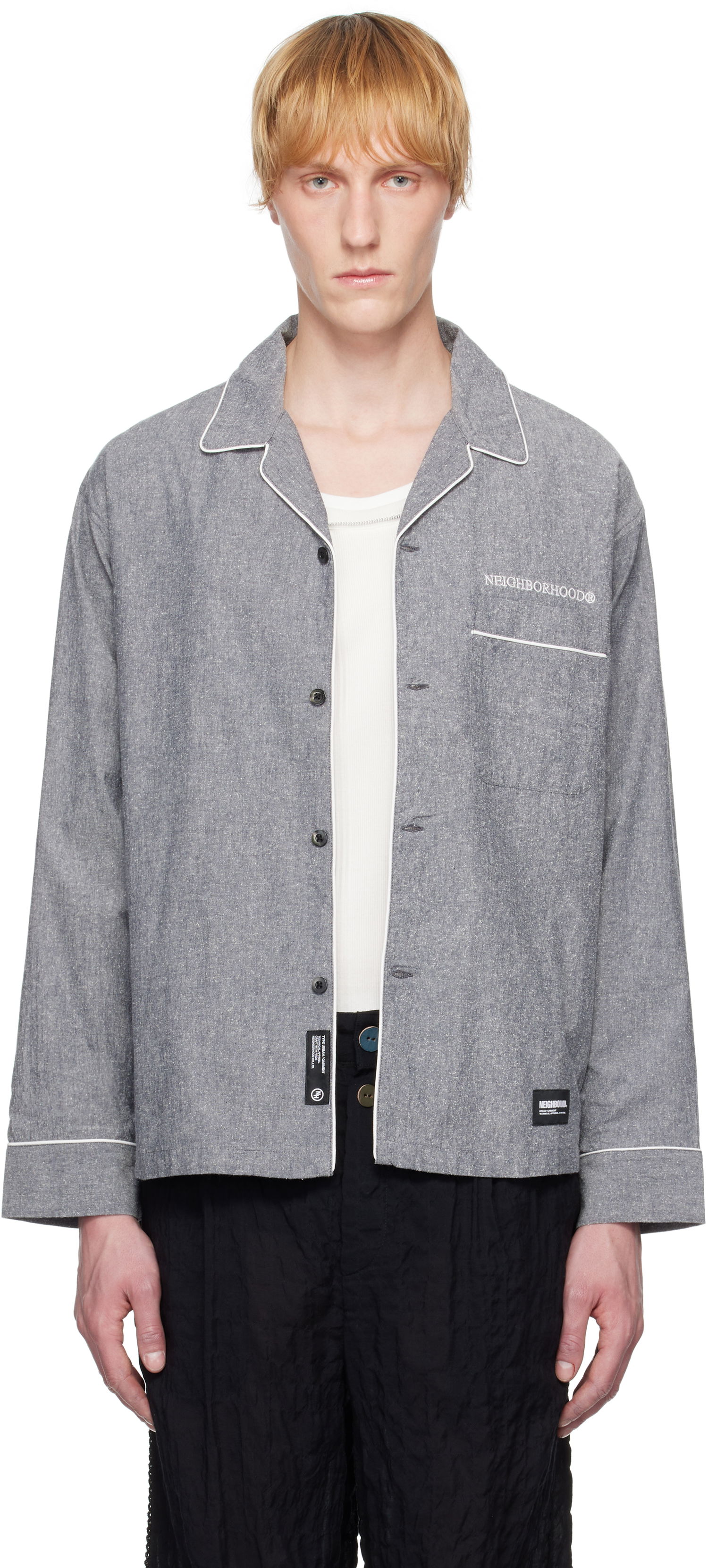 Риза Neighborhood Neighborhood Long Sleeve Pajama Shirt Сиво | 251TSNH-SHM10, 0