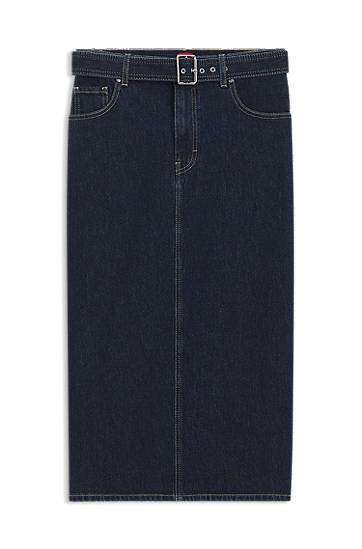Пола BOSS Buckled Belt Midi Denim Skirt Синьо | 50541495