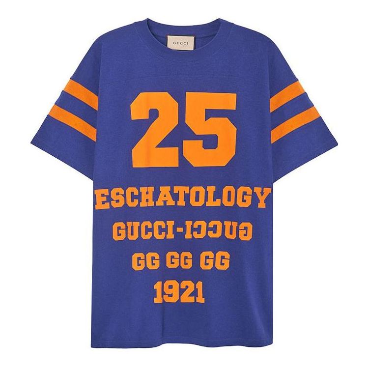 Тениска Gucci Logo Football T-Shirt Синьо | 655459-XJDHG-4323