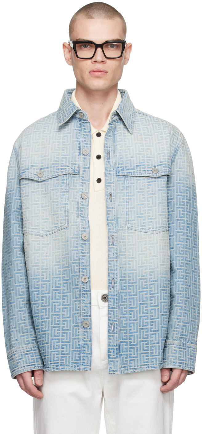 Риза Balmain Monogram Denim Shirt Синьо | CH1HC088DD27, 0