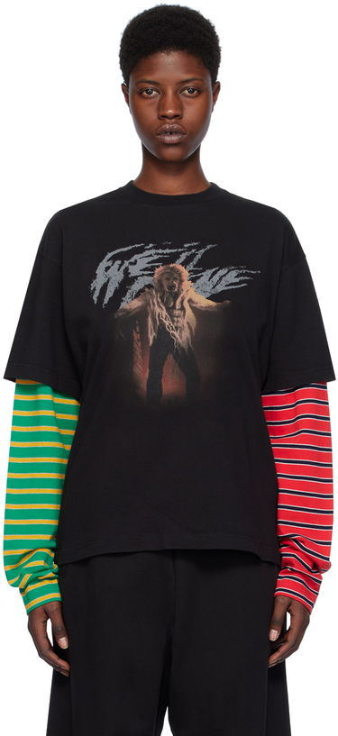 Тениска We11done We11done Layered Graphic Long Sleeve T-Shirt Черно | WD-TT0-24-877-U-MX, 0
