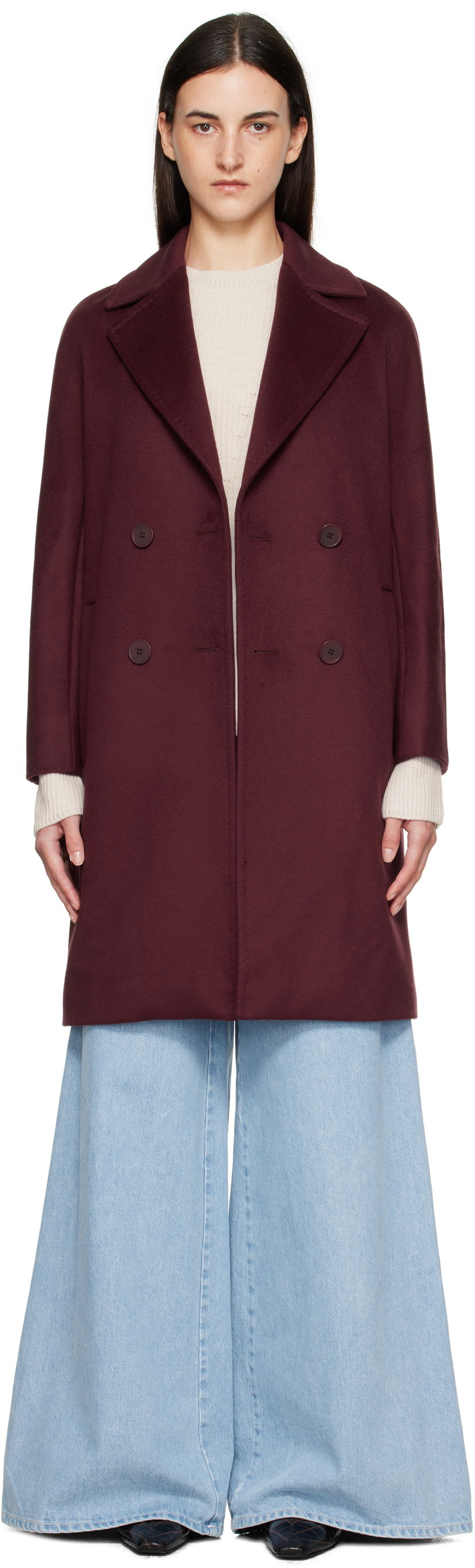 Палта Max Mara Max Mara Agenda Double-Breasted Coat Бургунди | 2526016081