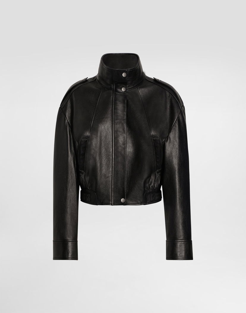 Яке бомбър Dolce & Gabbana Dolce & Gabbana Plongé Goat Leather Cropped Jacket Черно | F9S29LHULVJN0000
