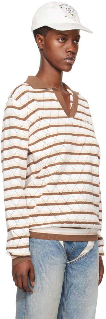 Поло тениска We11done Striped Long Sleeve Polo Бежово | WD-KT0-24-639-U-BR, 1