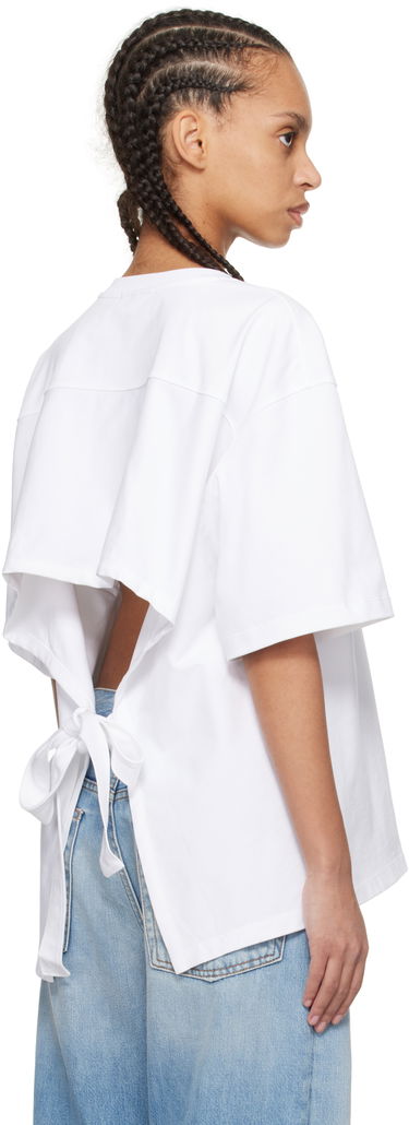 Тениска GANNI Ganni Heavy Cotton Drop Shoulder Open Back T-Shirt Бяло | T4066, 2
