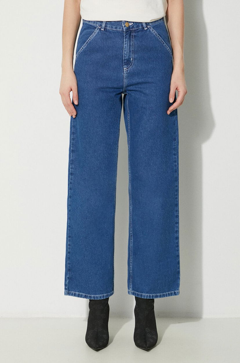 Дънки Carhartt WIP High Waist Wide Leg Simple Pant Синьо | I031924.106