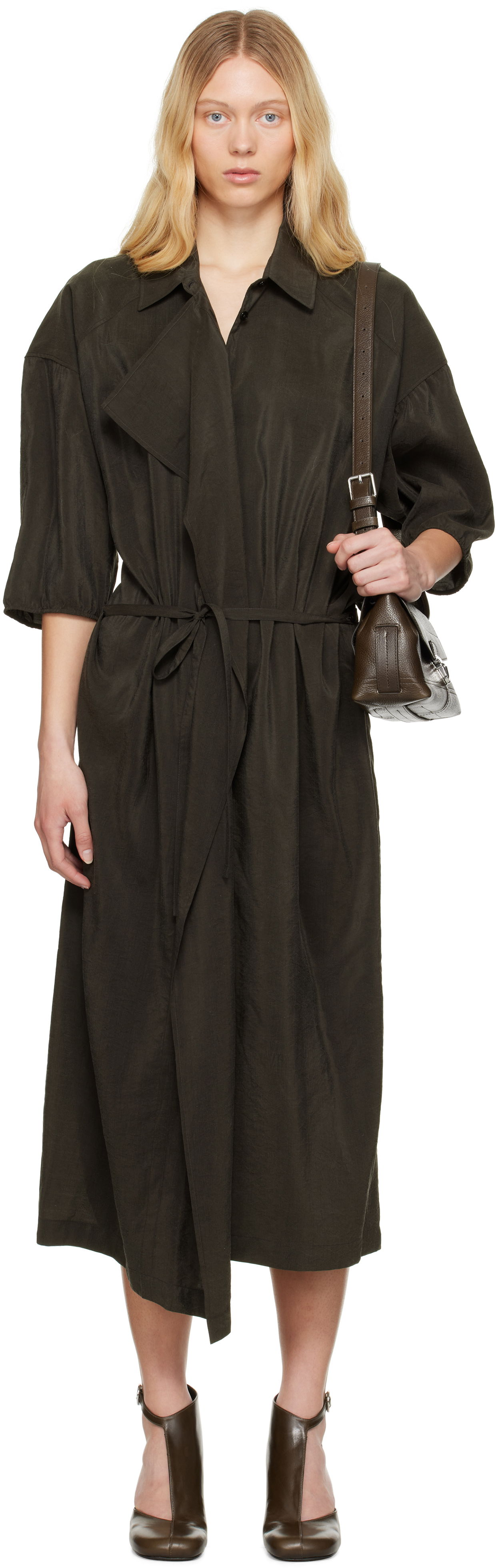 Pокля LEMAIRE Lemaire Asymmetrical Shirt Midi Dress Зелено | DR1056 LF1308, 0