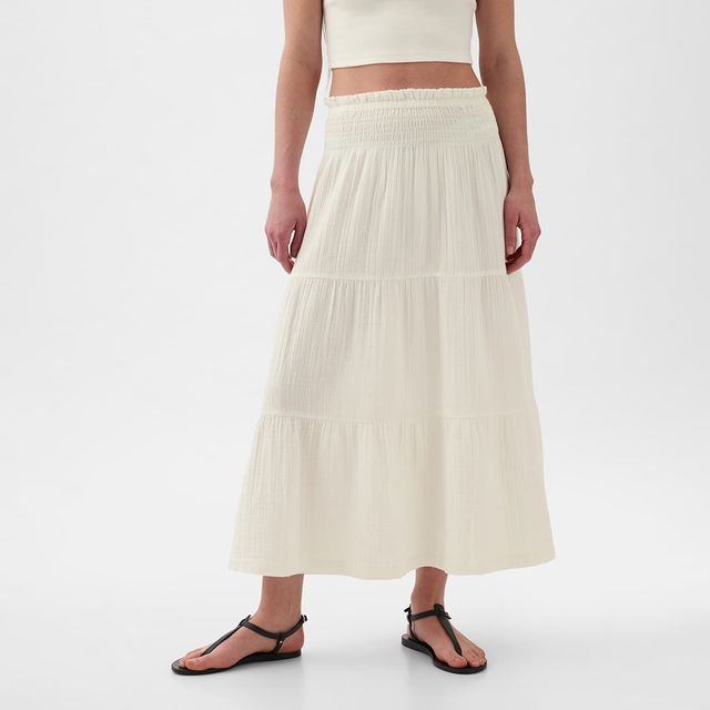 Skirt Pull On Gauze Maxi Skirt New Off White