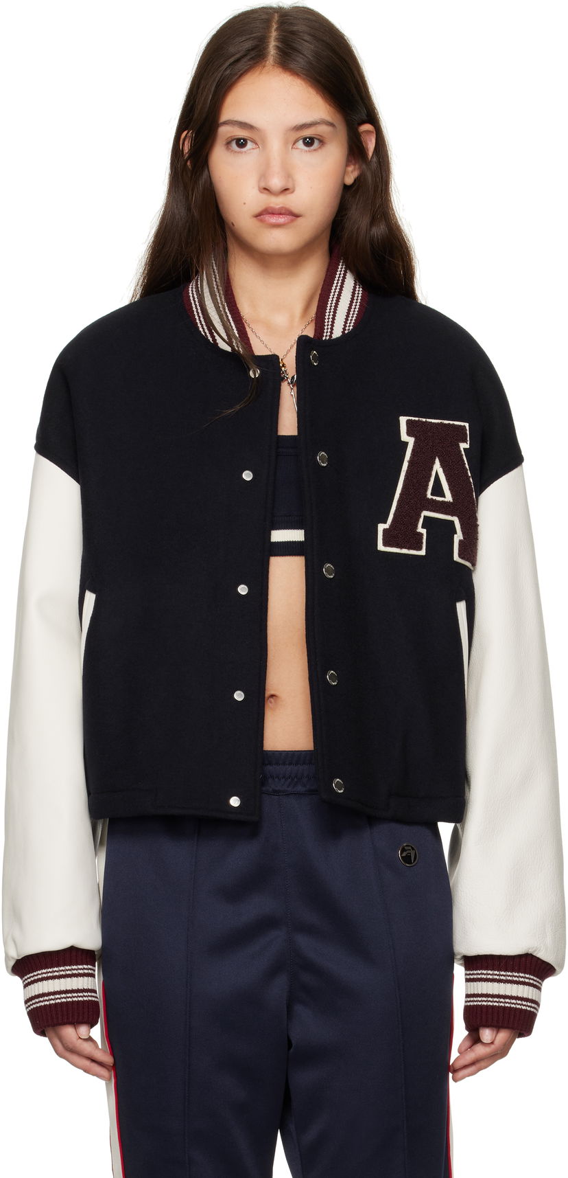 Яке бомбър Ambush Cropped Stadium Bomber Jacket Черно | BWEK001F24FAB0014628