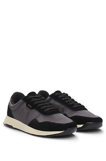 Облекло BOSS Mixed-Material with Suede Trims Сиво | 50536469