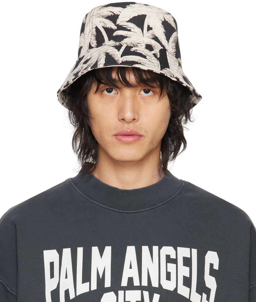 Шапка Palm Angels Allover Palms Bucket Hat "Black & Off-White" Бяло | PMLA036R24FAB0021003