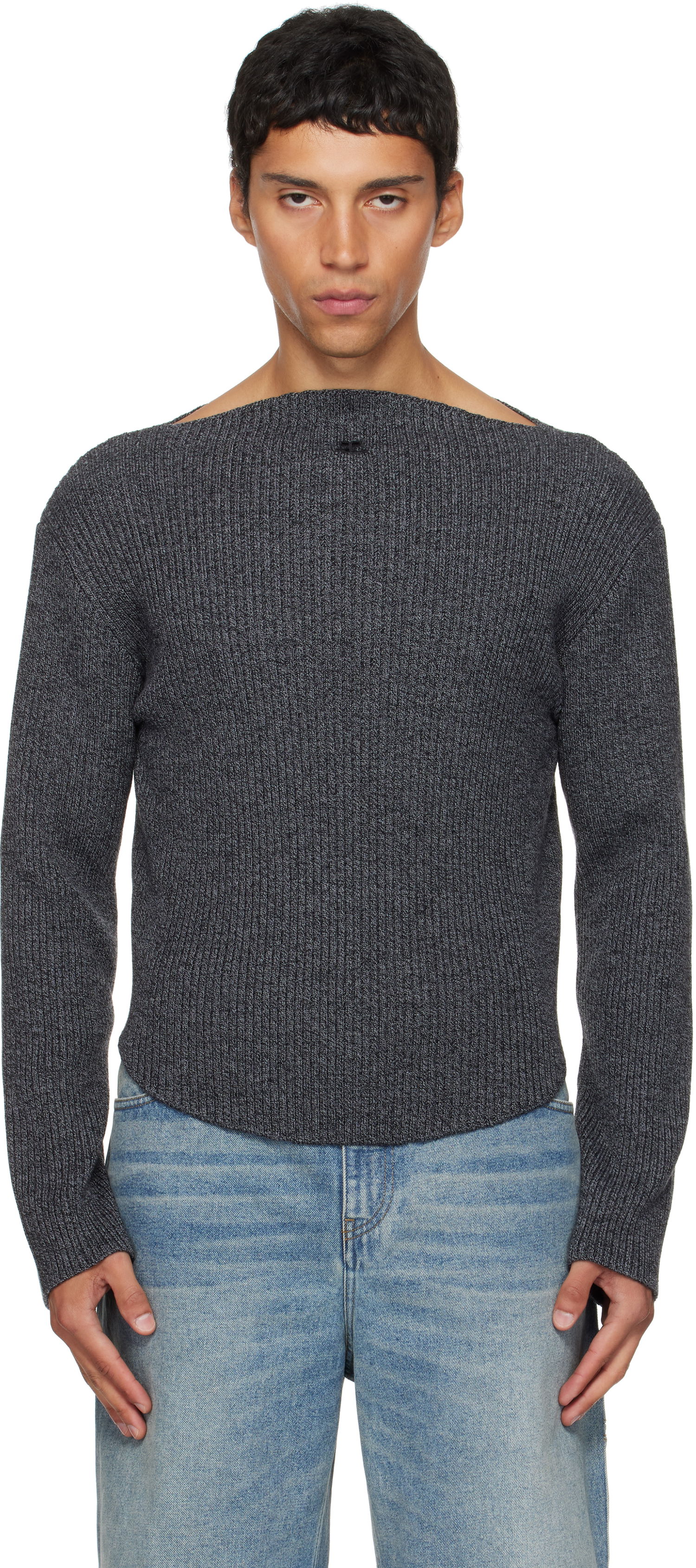Пуловер Courrèges Courrèges Boatneck Ribbed Wool Sweater Сиво | 325MPU239FI0036, 0