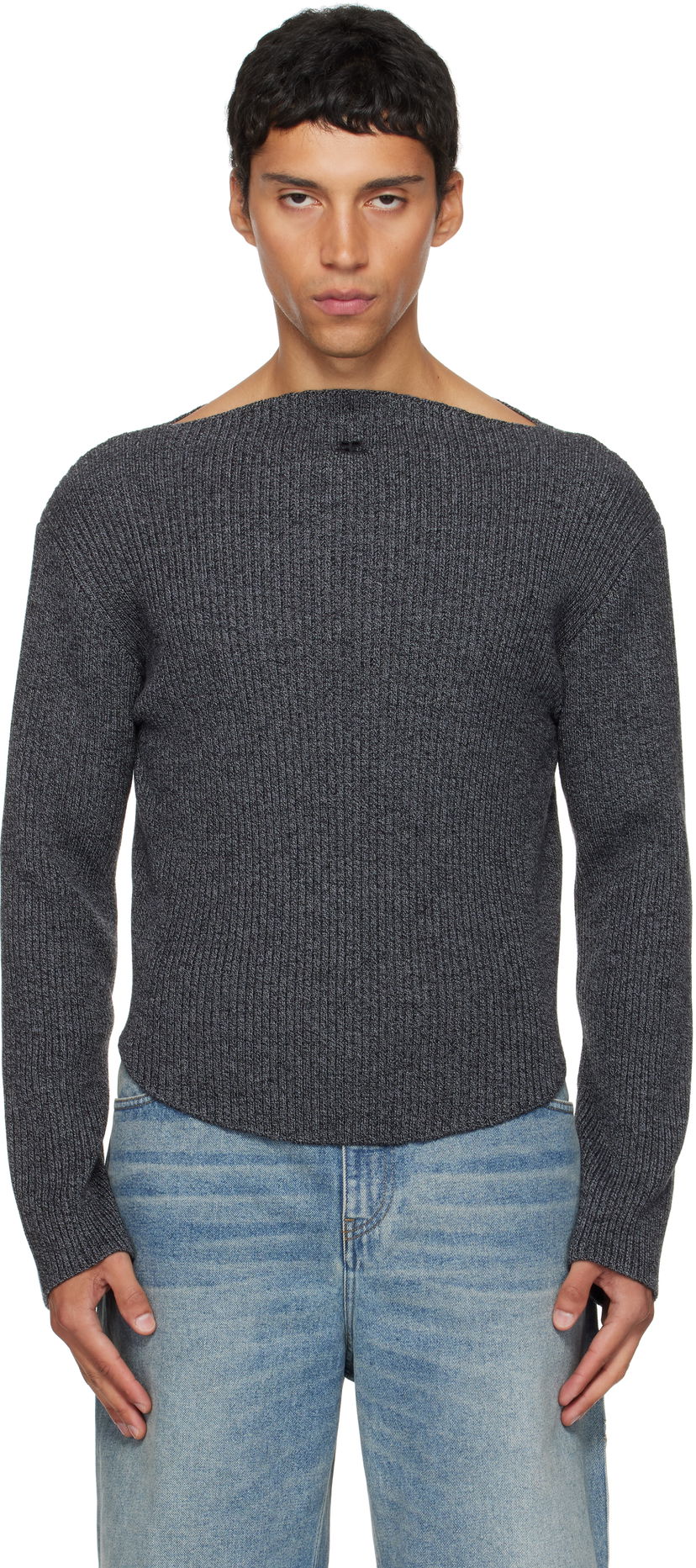 Пуловер Courrèges Courrèges Boatneck Ribbed Wool Sweater Сиво | 325MPU239FI0036