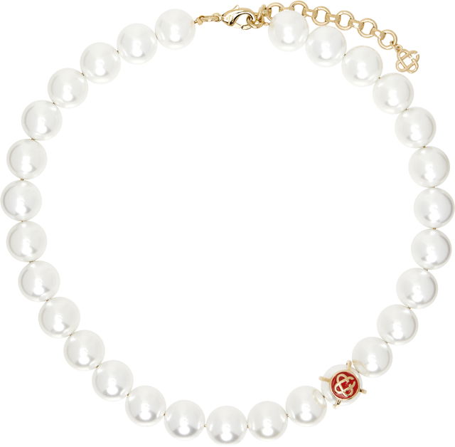 Faux Pearl Necklace With Logo Accent