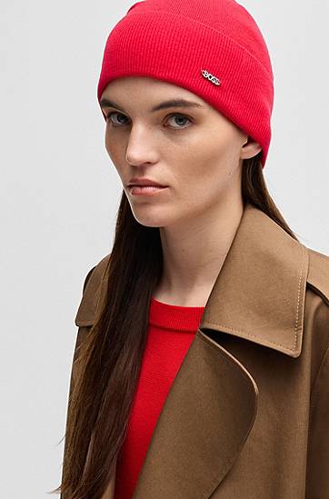 Шапка BOSS BOSS Wool and Cashmere Beanie with Logo Trim Червено | 50524276, 1