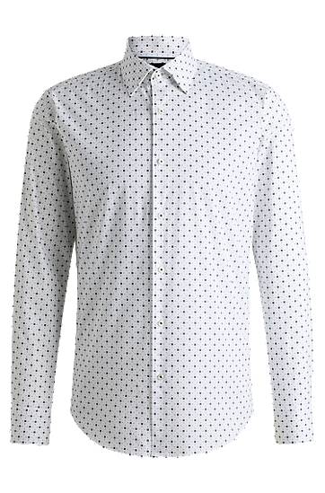 Риза BOSS Regular Fit Stretch Cotton Poplin Print Shirt Бяло | 50539178, 0