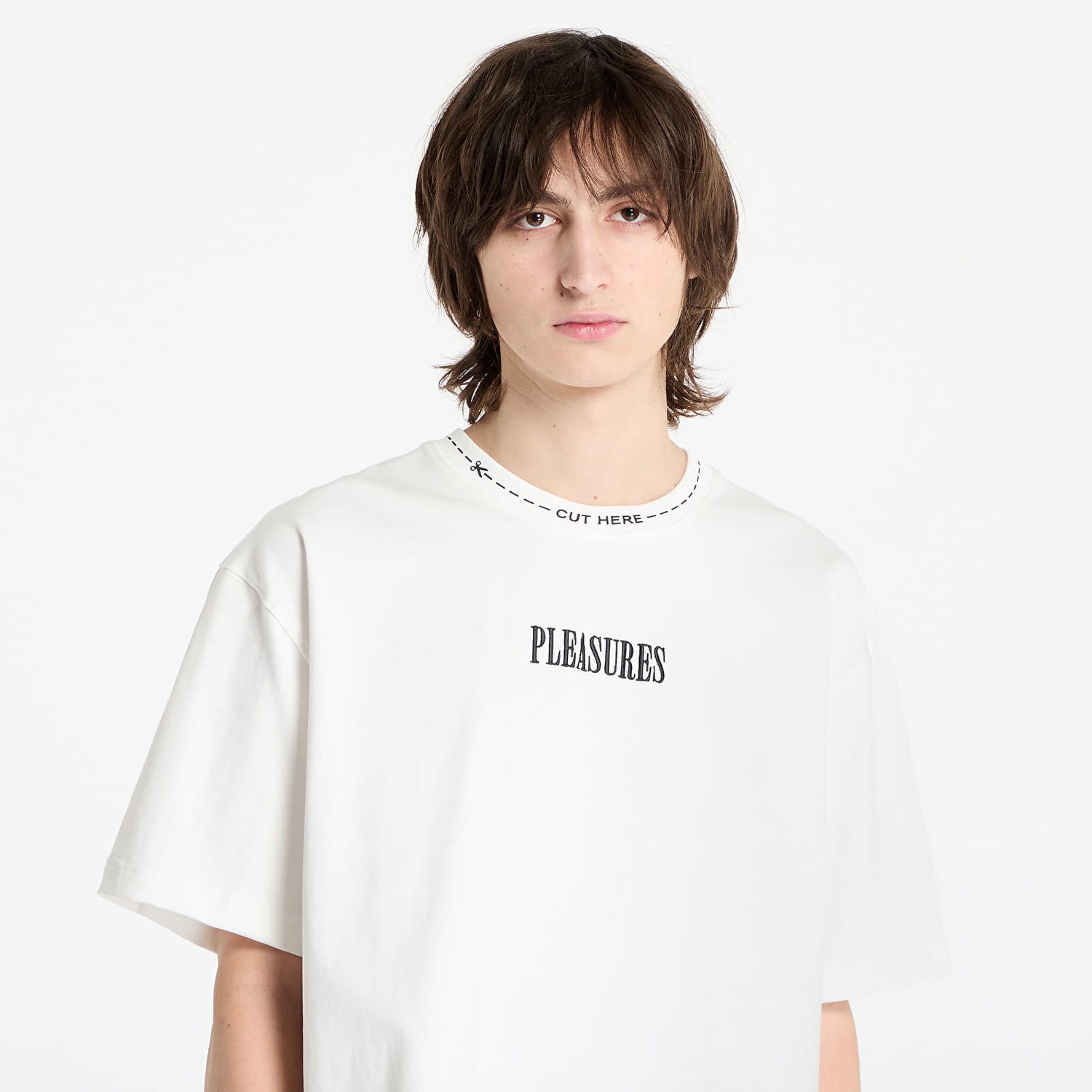 Тениска Pleasures PLEASURES Cut Here Heavyweight T-Shirt Бяло | P25SP027 WHITE, 1